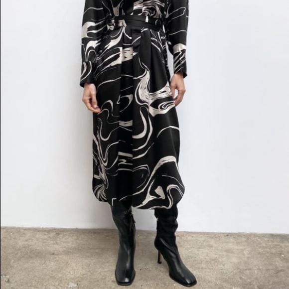 Zara Black & White Silky Dress - Picture 4 of 15